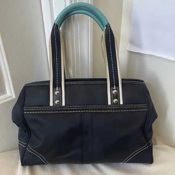 Coach Nylon Black and Teal Tote Bag GUC - Picture 3 of 13